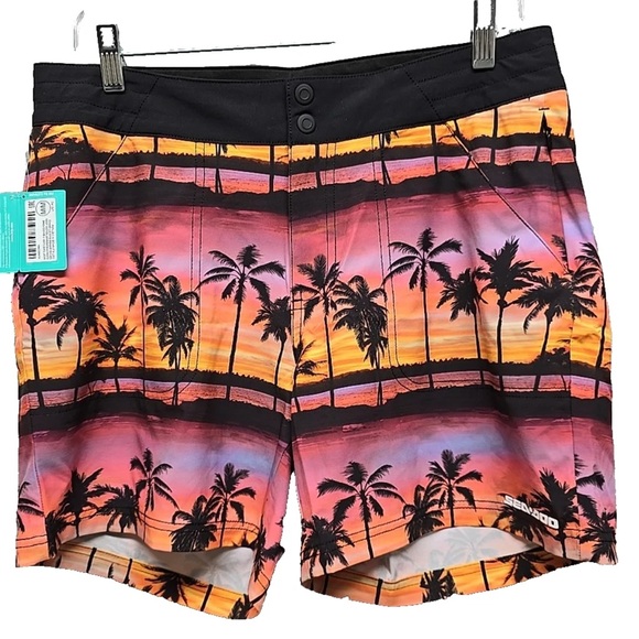 Sea-Doo Pants - NWT Women’s Sea-Doo Classic 6” Boardshorts - Sunset Palm Trees Med